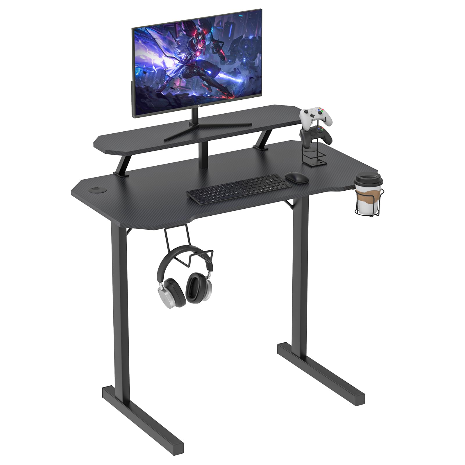 Scrivania Da Gaming Bestier 106cm Con LED E Supporto Monitor - Nero, Portabicchieri, Gancio Cuffie - Foto 12