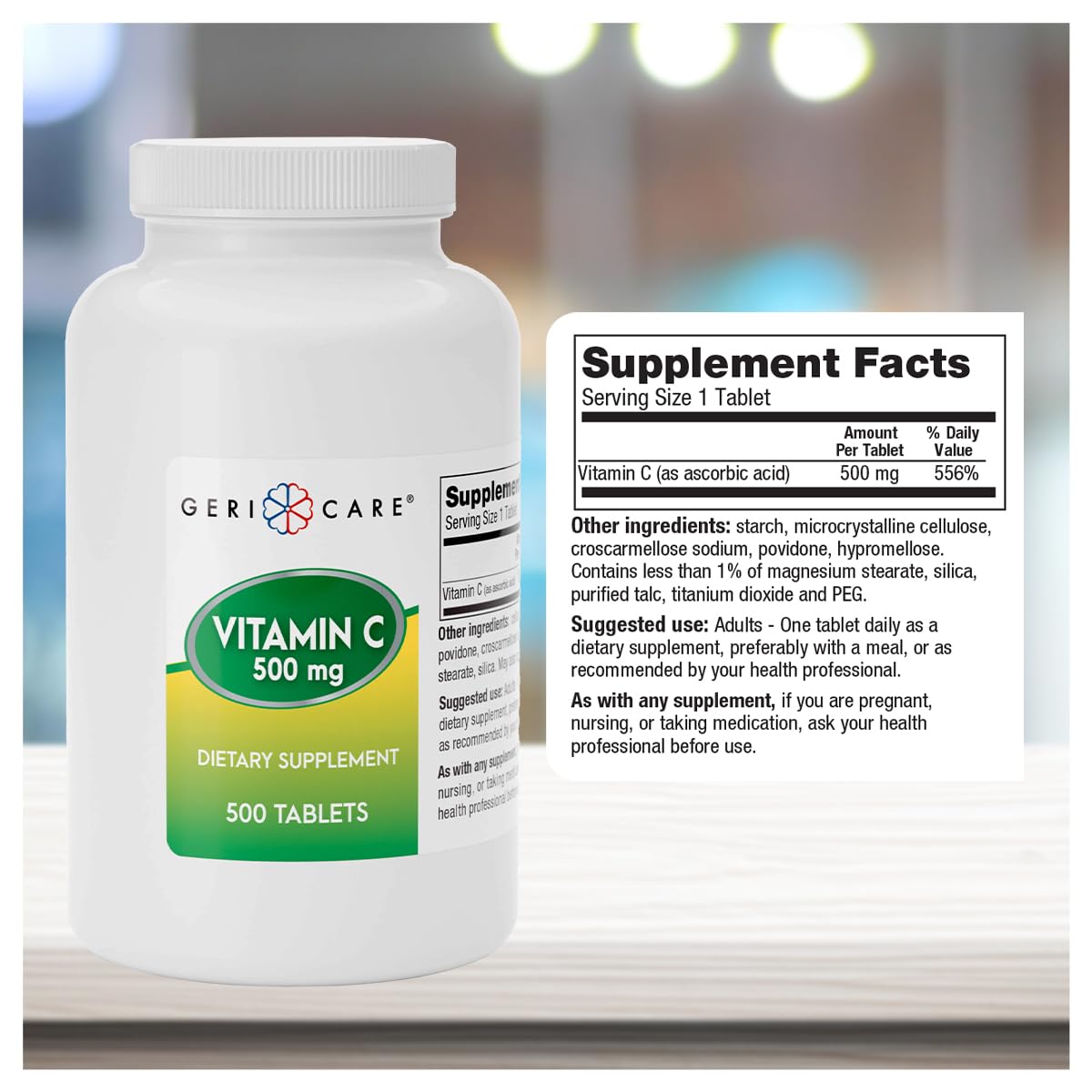 GeriCare Vitamin C 500 mg Antioxidant, Immune System Support, Nutritional Supplement Tablets, 500 Count (Pack of 1) — Amazon image 3