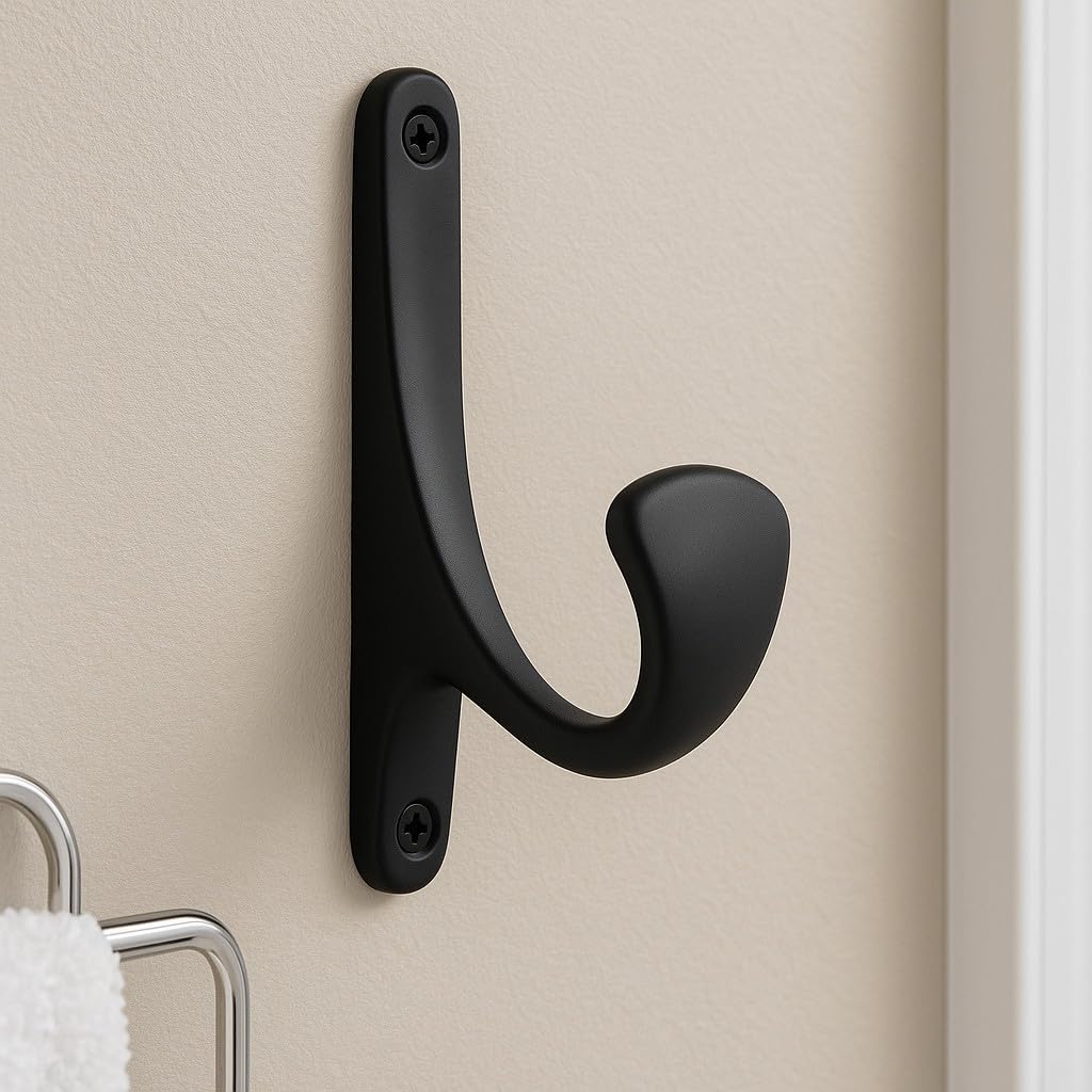 ANGSTROM Paquete de 10 ganchos de baño, soporte de una sola punta montado en la pared para albornoces y toallas de baño (negro mate)