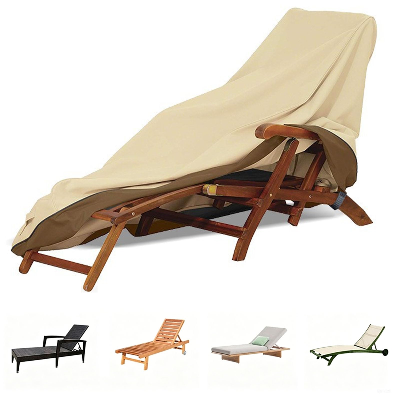Sun Lounger Cover,210D Oxford Garden Sunbed Cover Waterproof Anti-UV Windproof with Drawstring,Outdoor Rattan Sun Lounger Covers with Vents Handles(Size:208x76x79cm,Color:Coffee Brown-190T Polyester)