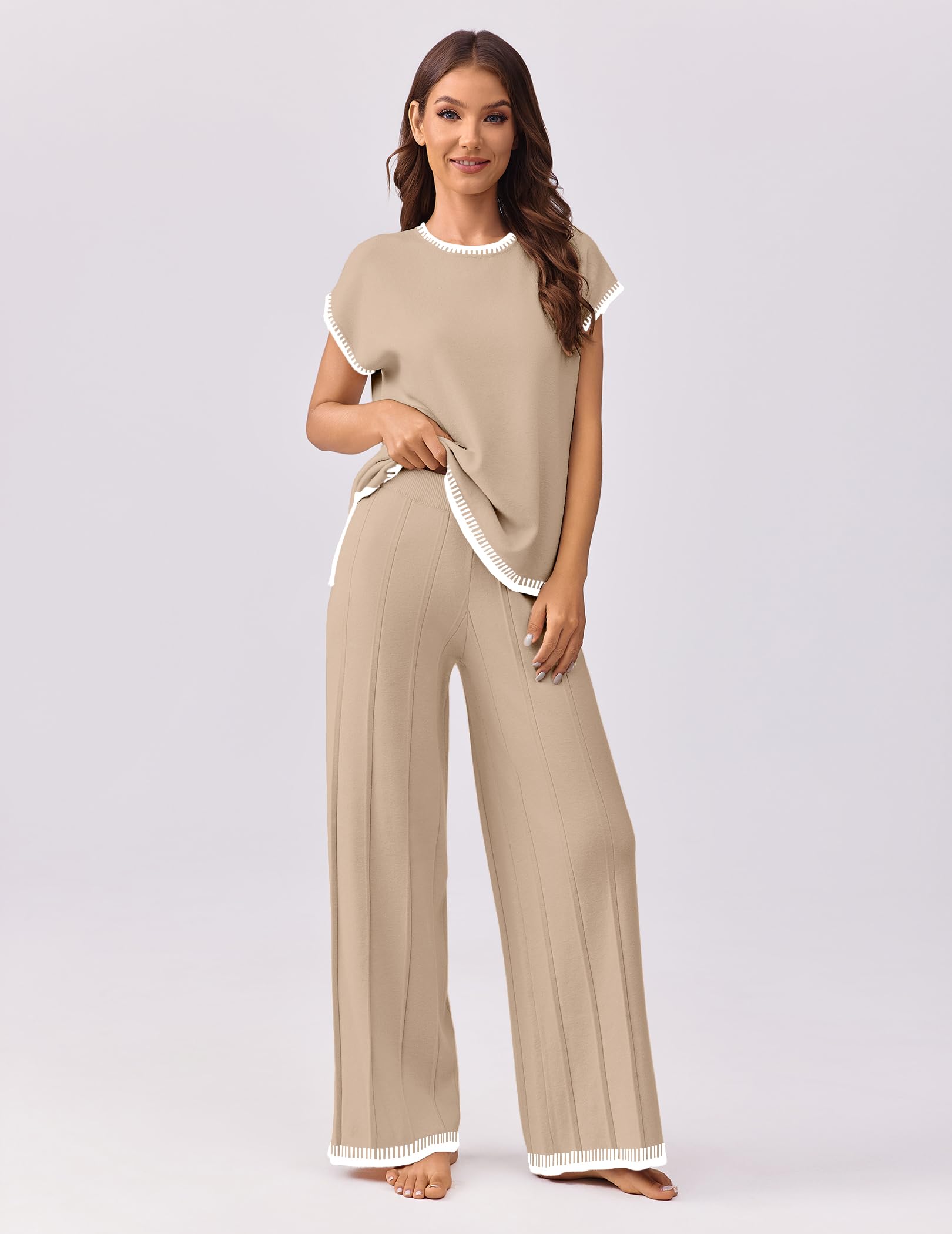 Ekouaer Set coordinato da donna, 2 pezzi, maglione, top, gambe larghe, pantaloni