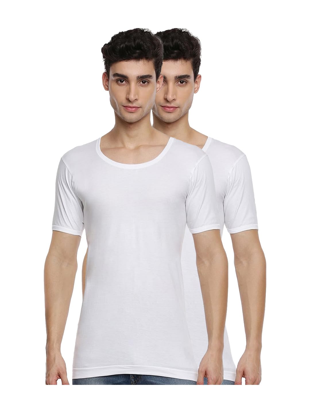 ramraj cotton Pack of 2 Men's White Round Neck Half Sleeve Cotton Undershirt Vest (White;100)-picture-27