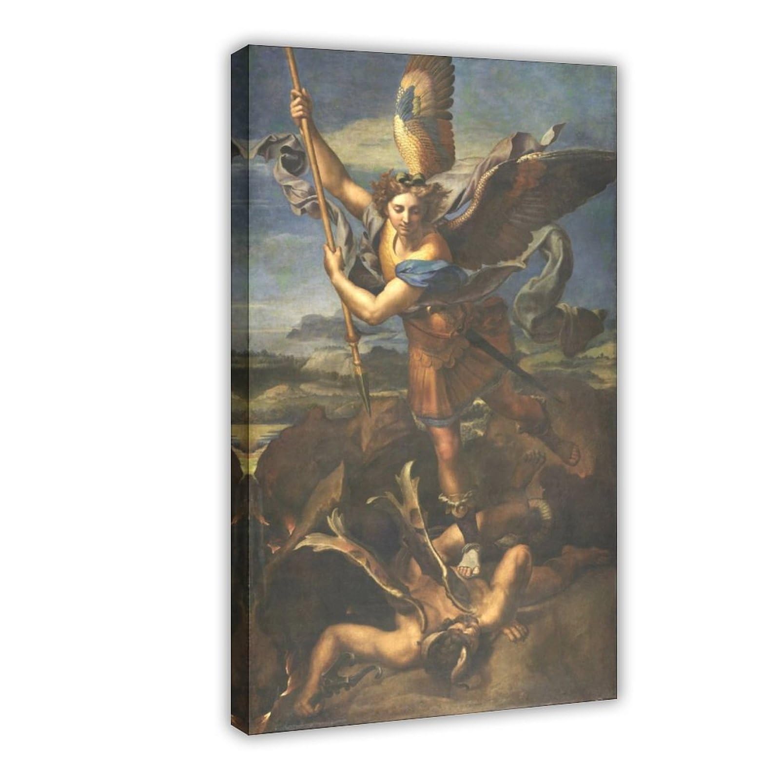 WCYB Saint Michael Vanquishing Satan 1518 by Raphael Posters Prints Canvas Deco Paintings Wall Art Hangable Frame 16" L X 24" W