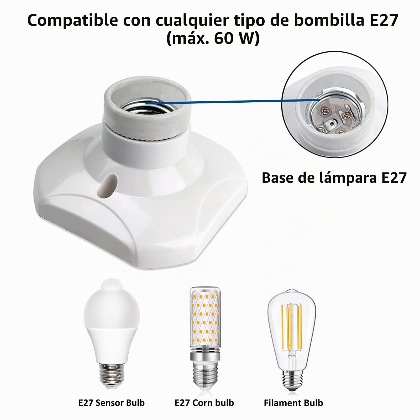Portalámparas Techo E27 para Bombillas LED Grande, 230V, Casquillo E27 Pared Base sin Cable, Portalamparas Cuadrado Blanco para Luz de Techo, Luz de Garaje (sin bombilla ni tornillo)