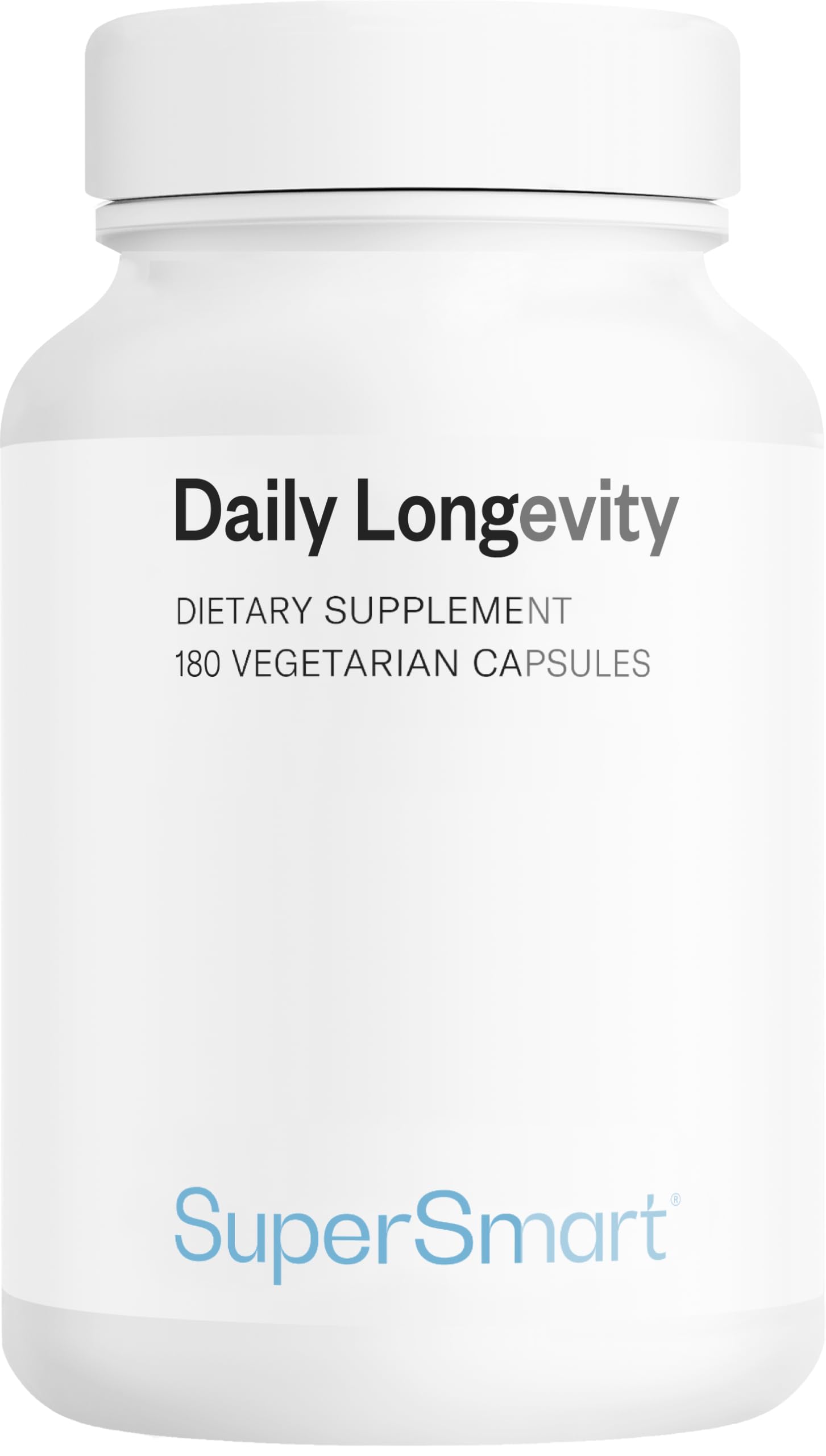 Daily Longevity - Complément Alimentaire Anti-Âge Tout-En-Un - SuperSmart | Énergie et Longévité Cellulaire - PQQ, CoQ10, NAC, Quercétine, Fisétine, Trans-Resvératrol - 180 Gélules Véganes