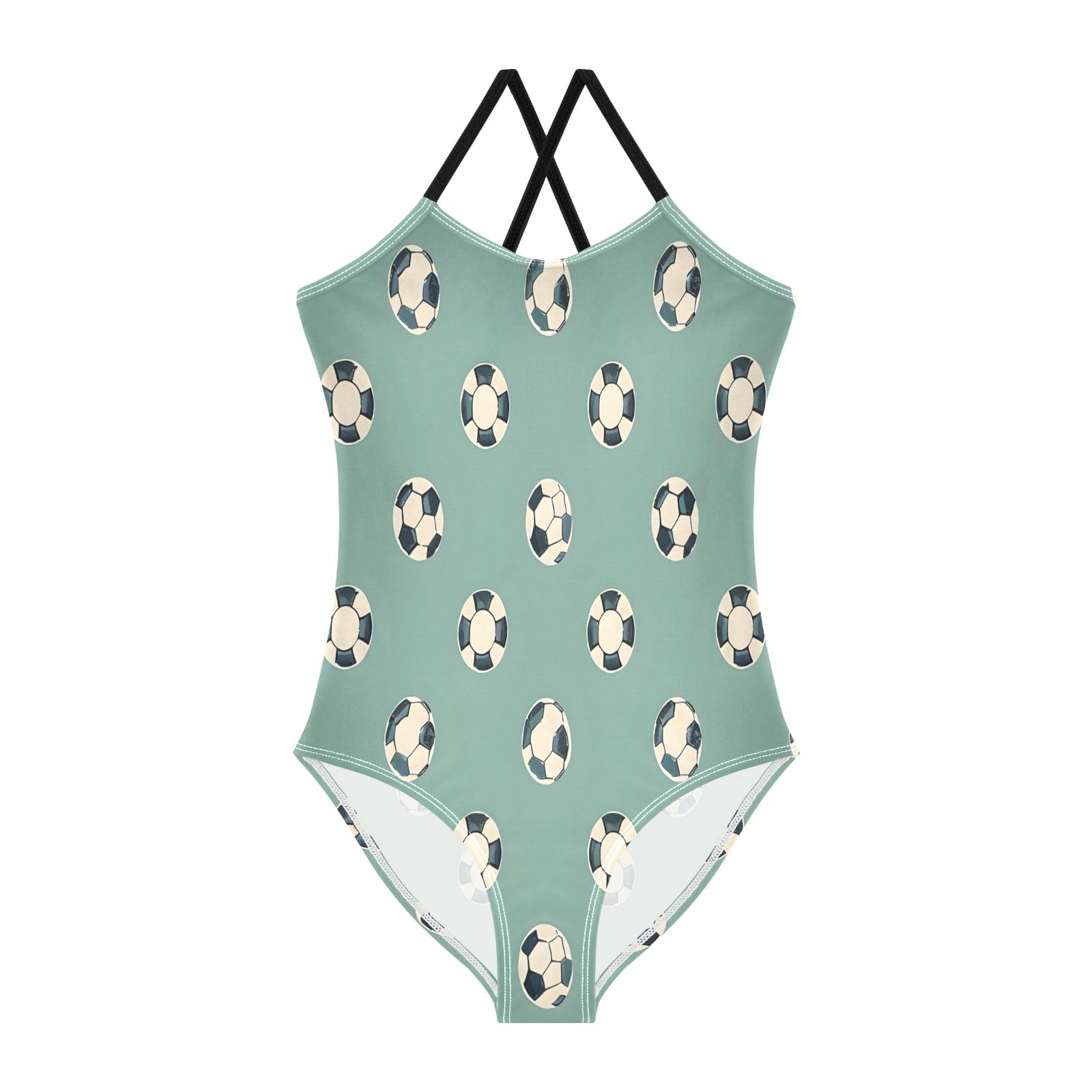 Teal Vintage Balls Pattern Girls One-Piece Swimsuit Beach Swim Bathing Suit