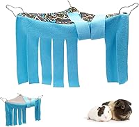 RioussiPet Guinea Pig Hideout Hideaway: Reversible Fleece Corner Toys for Cages, Geo/Gray+Blue Curtains, Hammock & Hideout