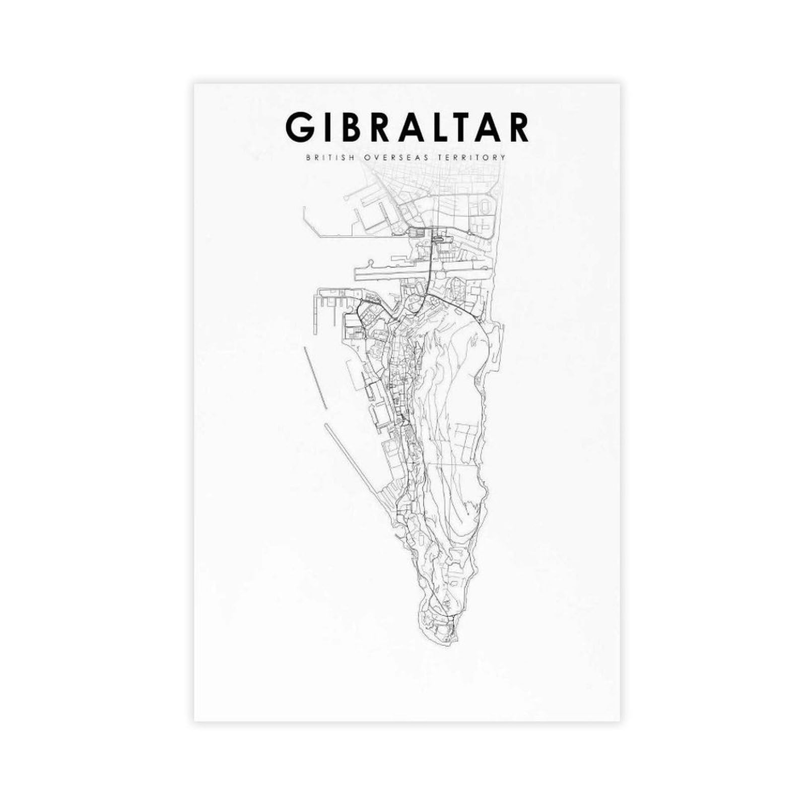 QOGDAF Gibraltar Map Canvas Poster Wall Art Decor Print Picture Paintings for Living Room Bedroom Decoration 12x18inch(30x45cm)