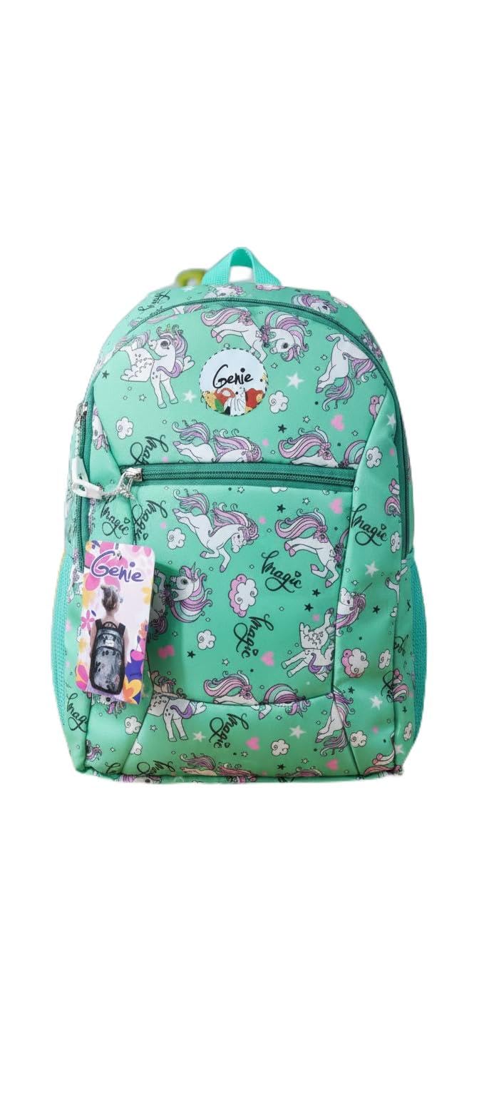 Genie Kids Backpack, Green, Unicorn Theme, School Bag with Multiple Compartments-image-41