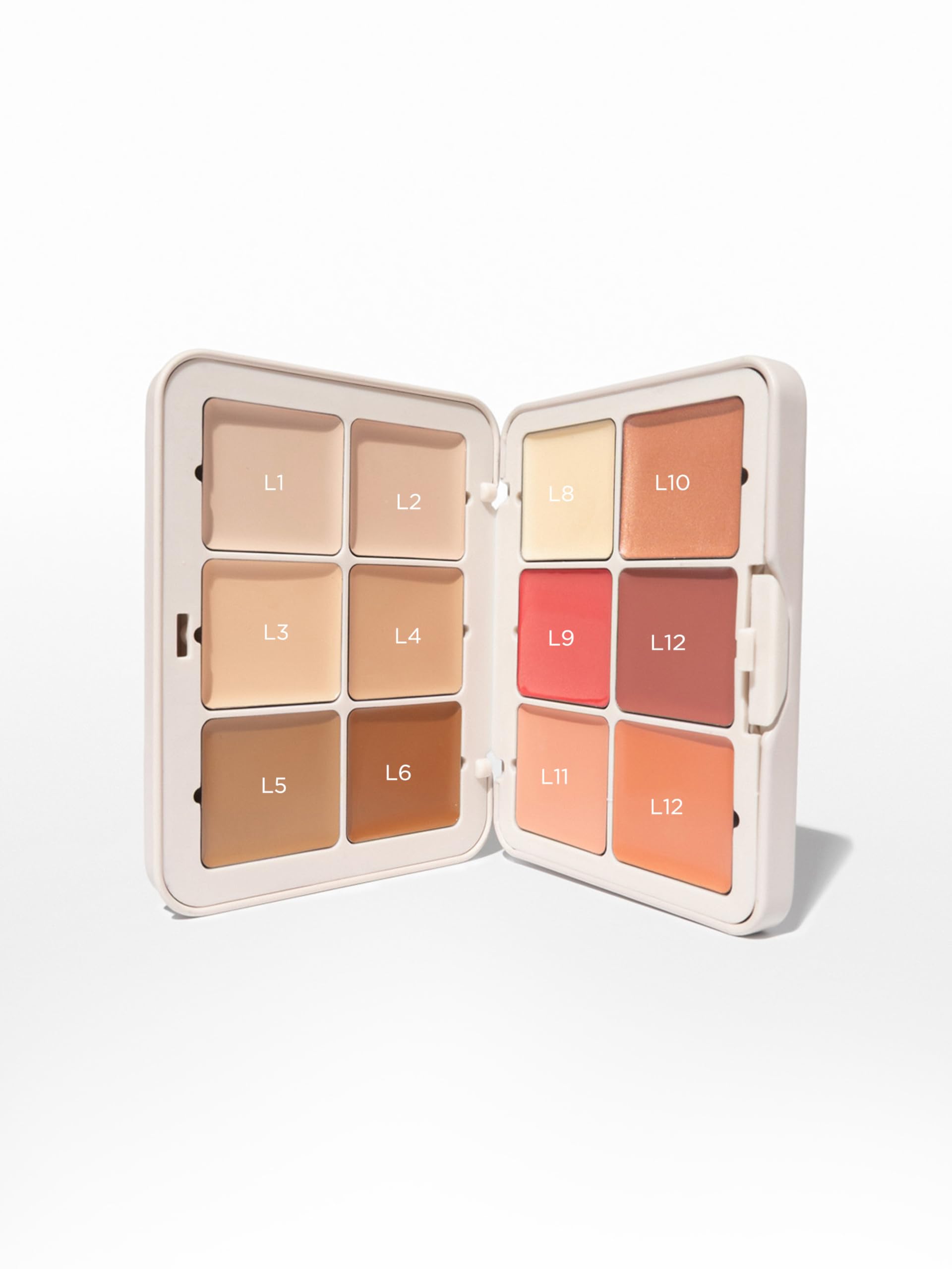 SOSU Cosmetics Complete Canvas Complexion Palette, 12 Ultra-Blendable Cream Shades, Light Complexion, Base Contour Blush Highlight