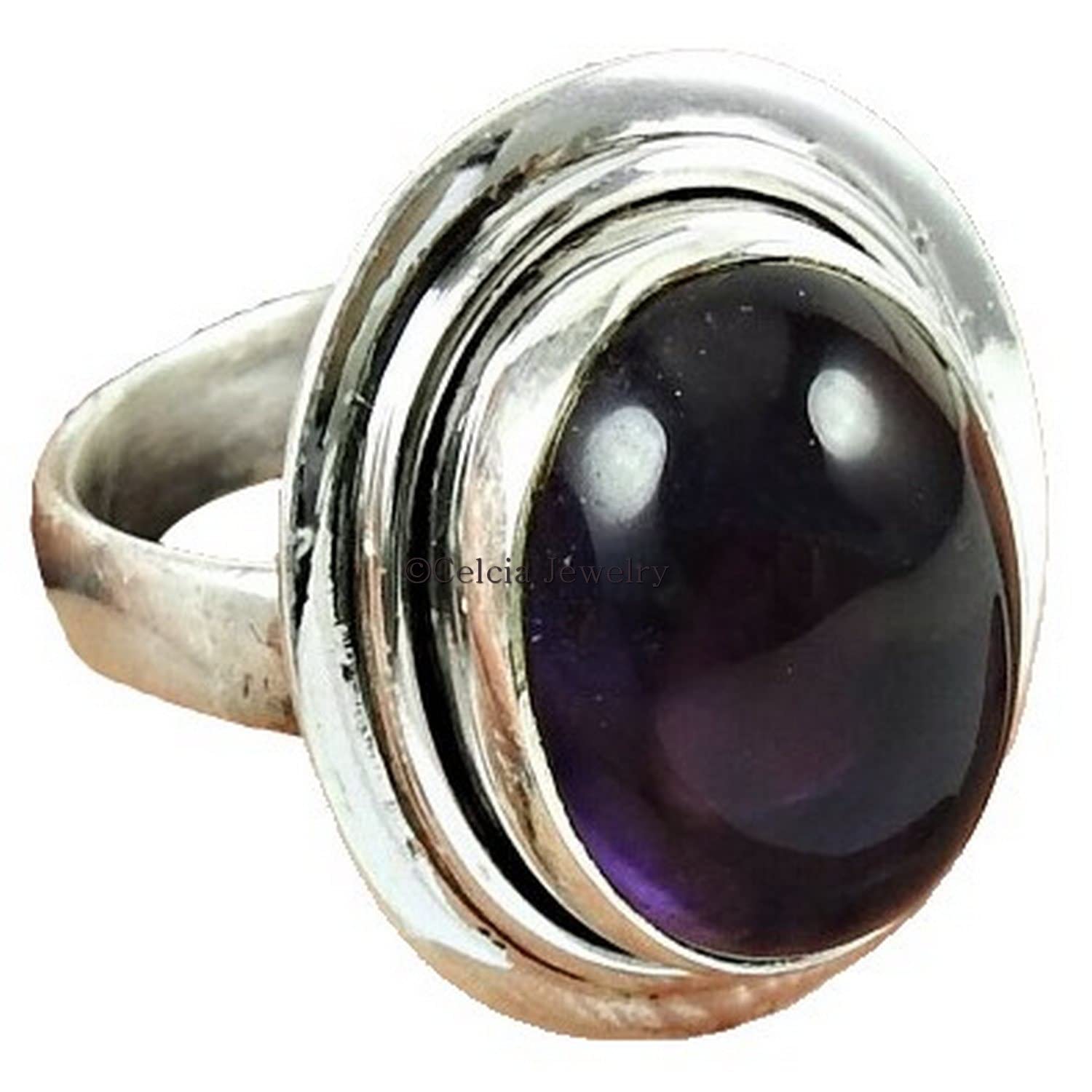 Autentico anello da donna viola ametista, anello di dichiarazione, anello solitario, regali per la damigella d'onore, regali del migliore amico, regali per la fidanzata della moglie di mamma