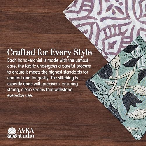 Image of AVKA Studio Unisex Handkerchiefs - Soft Cotton Handcrafted Hankies - Sweat Absorbing, Machine Washable, Thin & Lightweight