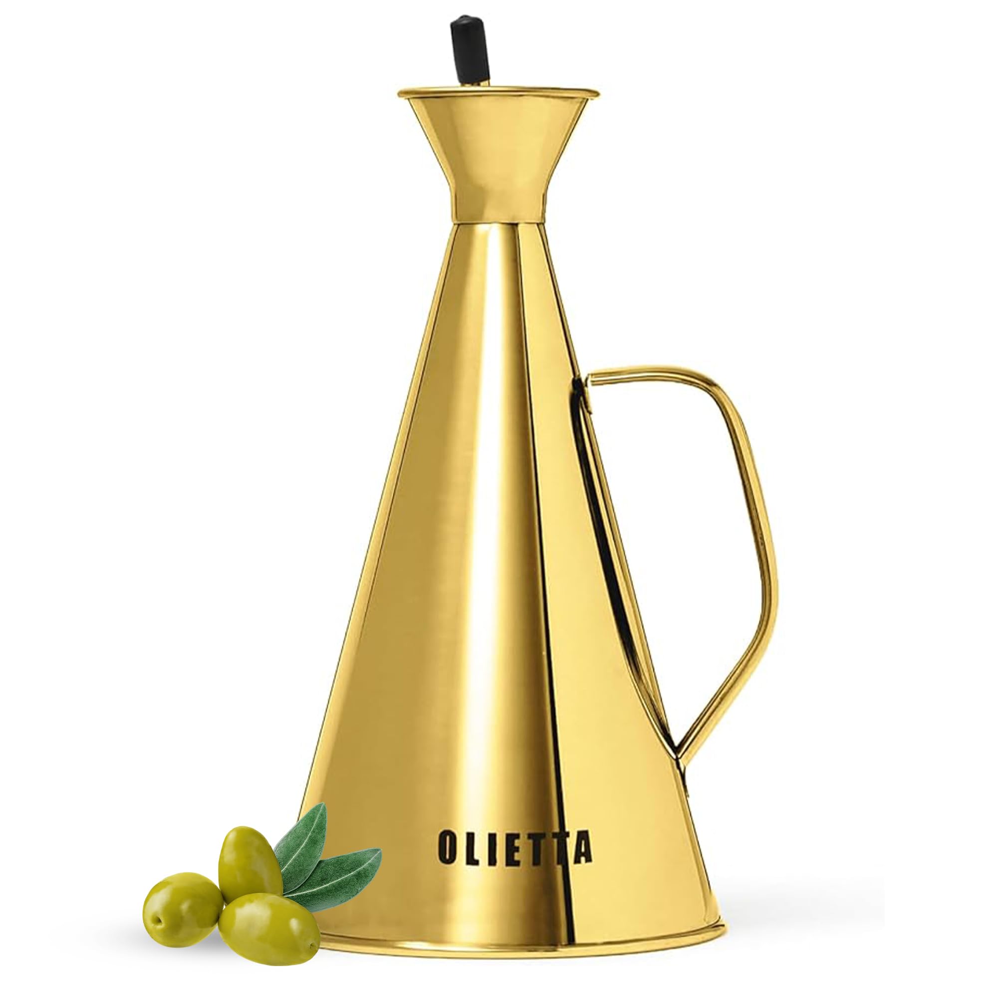 Olietta Ölflasche Tropf- und auslaufsichere aus Gold Edelstahl 500 ml Olivenöl Flasche mit Ausgießer zum Ausgießen und Träufeln von Olivenöl - Leicht zu reinigender Öspender & Ölkanne