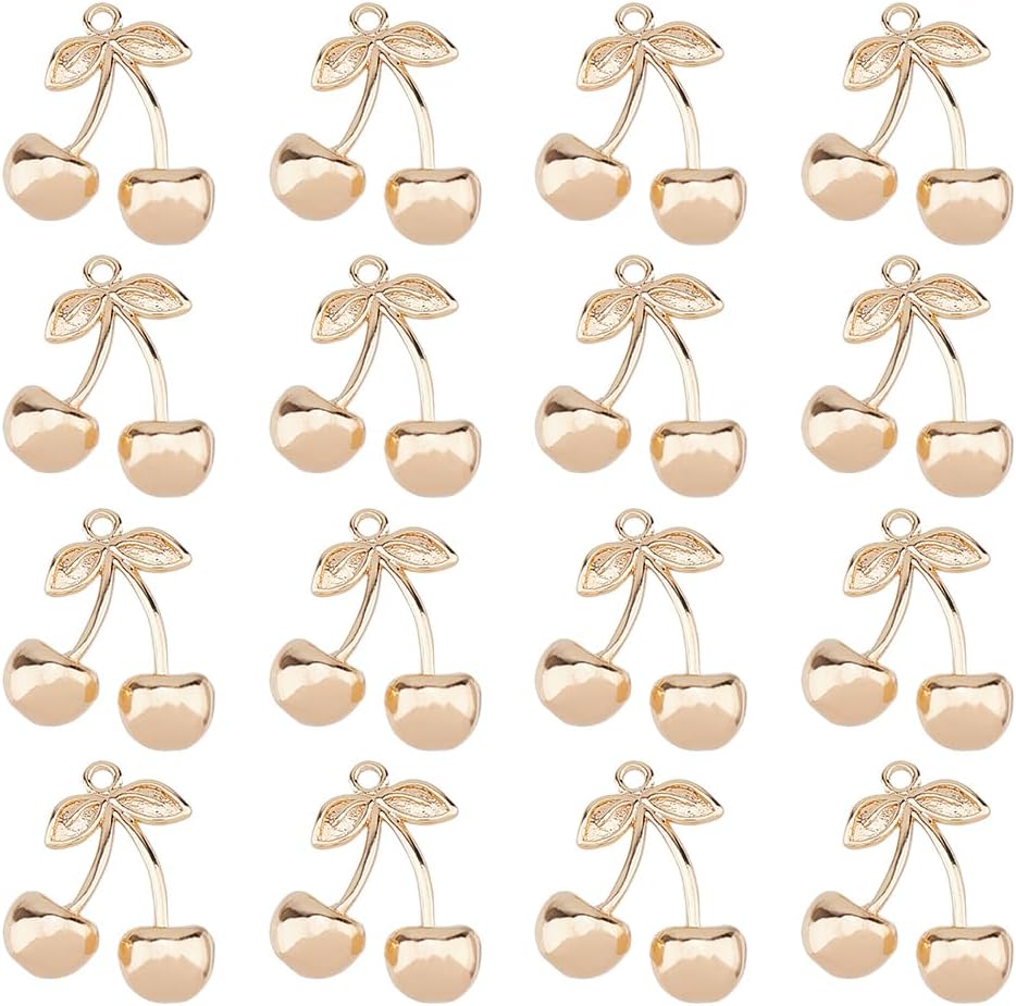 16Pcs Metal Fruit Charms 18K Gold Plated Cute Fruit Charm 3D Imitation Cherry Charms Gold Cherry Charm for Jewelry Necklace Bracelets Earrings Making DIY Crafts