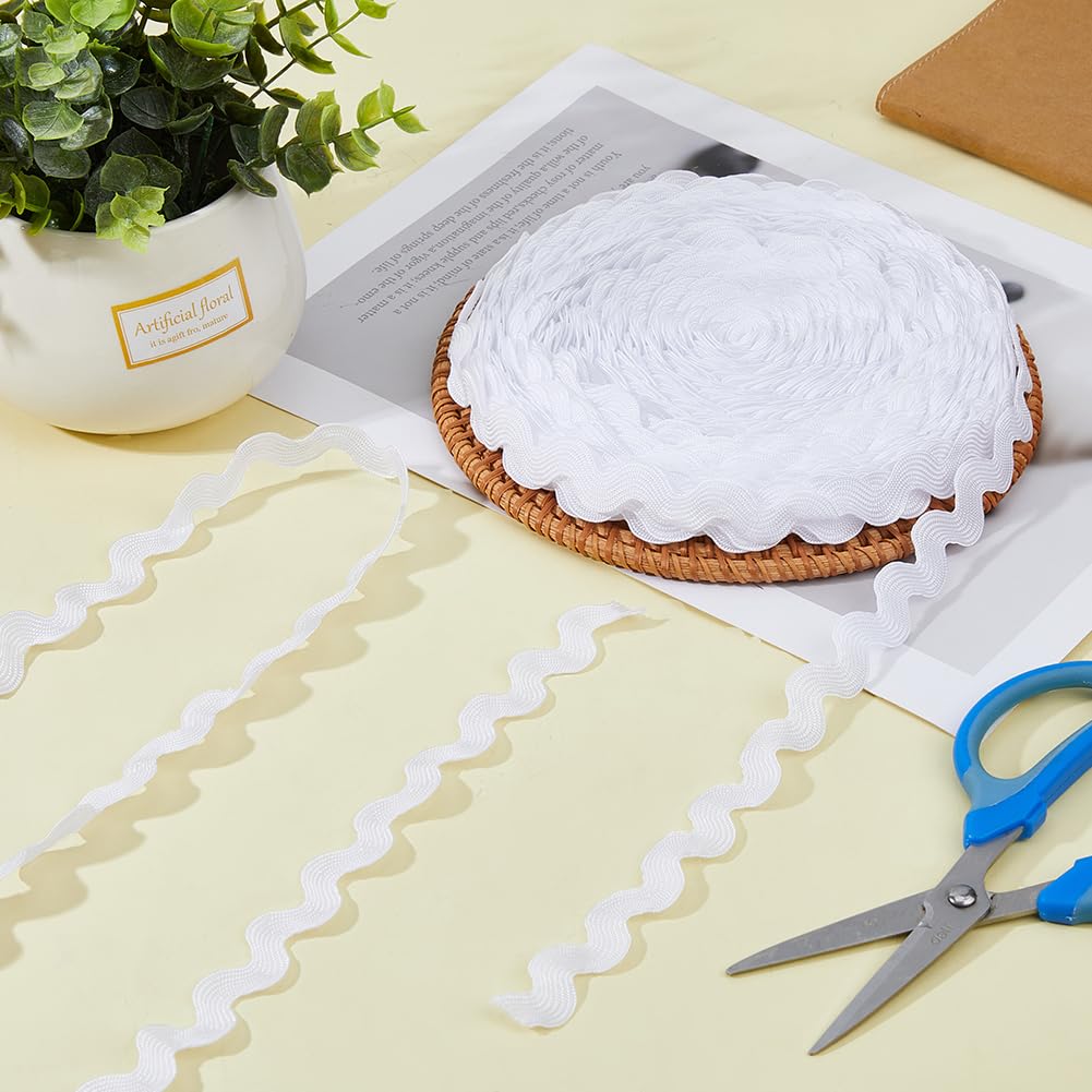 HOBBIESAY 28 Yards Wave Bending Fringe Trim RIC Rac Trim Ribbon Woven Fabric Lace White Flat Sew on Ribbons Curved Edge Ribbon for DIY Clothes Dress Wrapping Home Wedding Party Decoration - Image 3