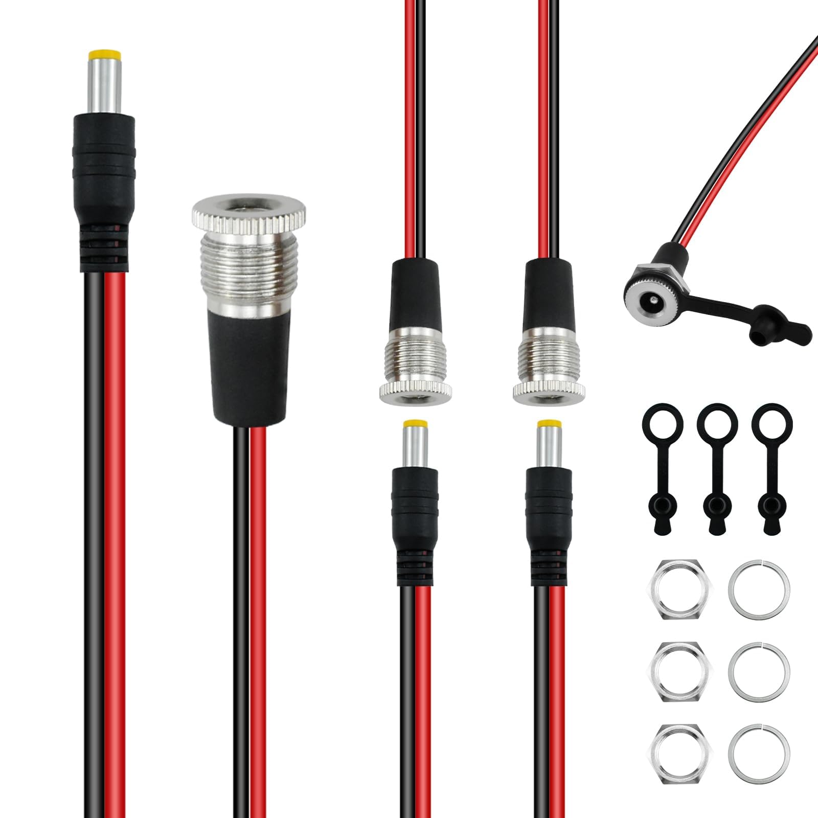 Conector hembra 5,5 x 2,1 mm 10A CC y cable macho 12V con tapa 8