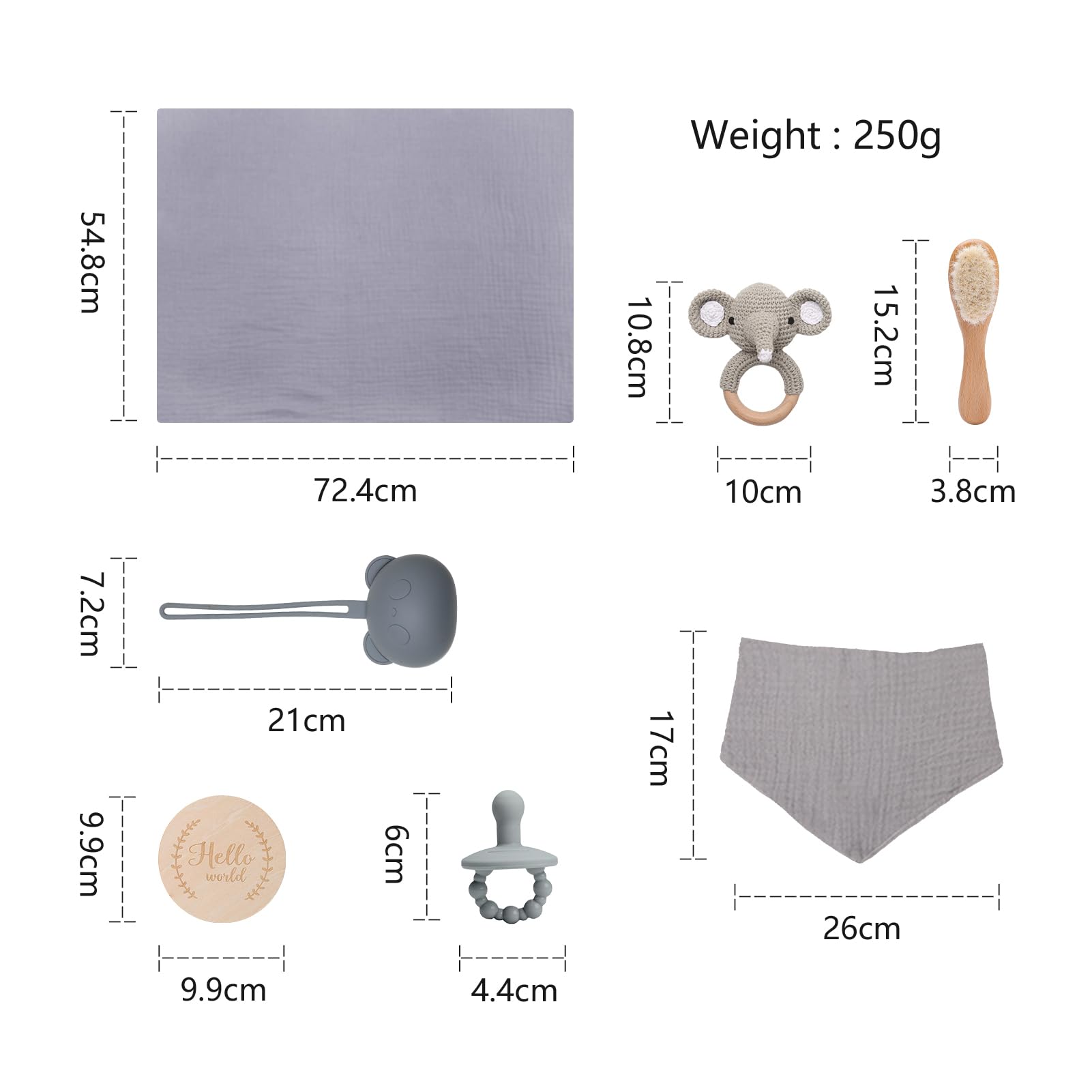 Youuys 7 Pezzi Regalo Set per Neonato, Regalo per Bambino e Bambina, Asciugamano da Bagno, Sonaglio, Giocattolo in Legno, Cartoline, Calzini, Spazzola, Baby Shower (Elefante-2)