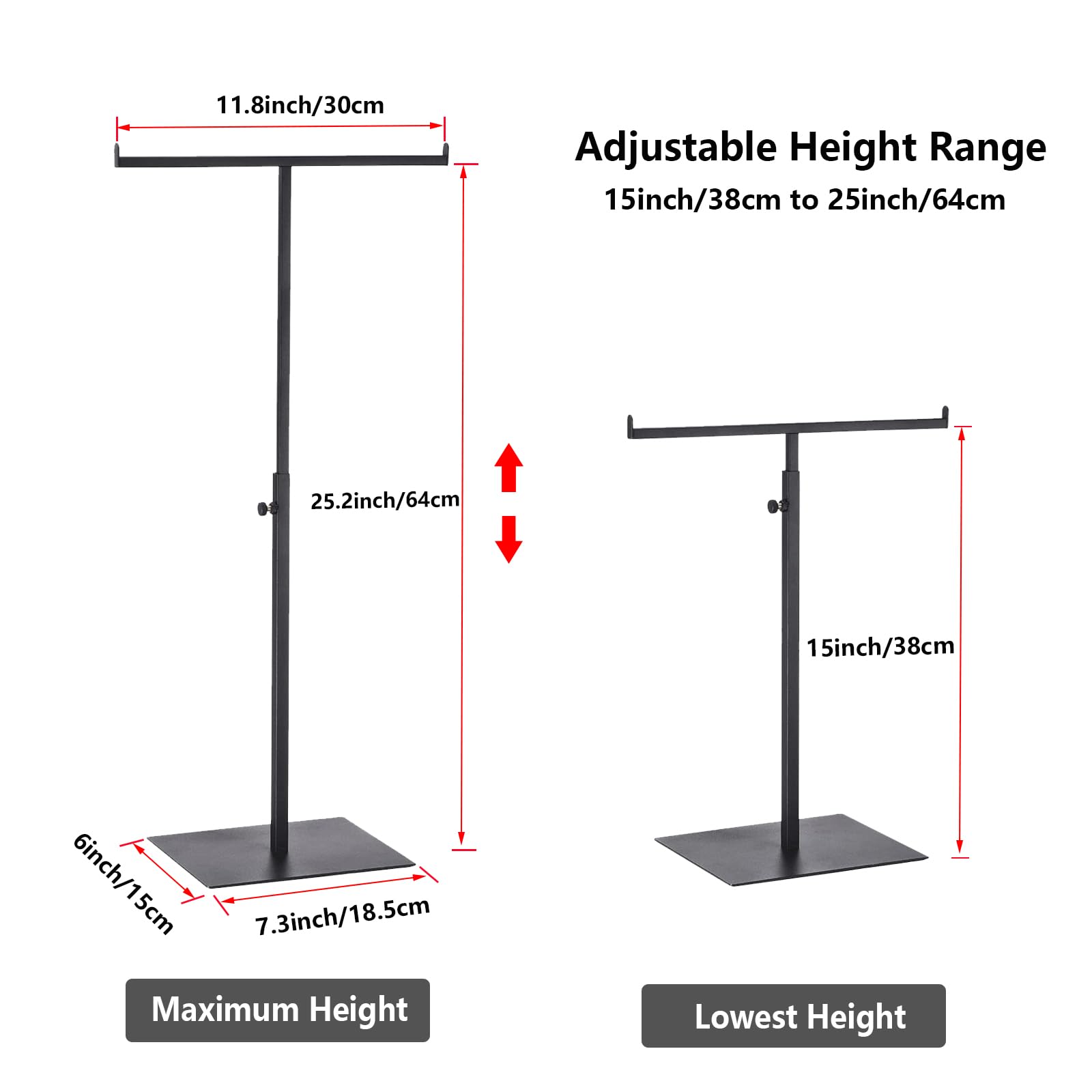 HEYLEAYAR T Shaped Purse Display Stand, Adjustable Height Stainless Steel Countertop Jewelry/Scarf/Handbag Display Stand for Boutique Store,Matte Black
