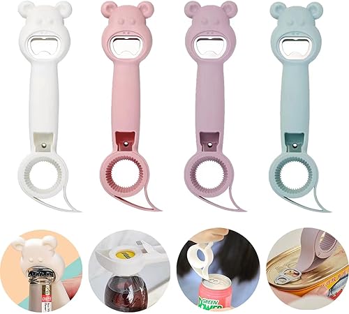 Abrebotellas 4 en 1 tarro de gelatina cerveza y otras herramientas de cocina multifuncionales y abridor de botellas para protección de uñas 4 piezas