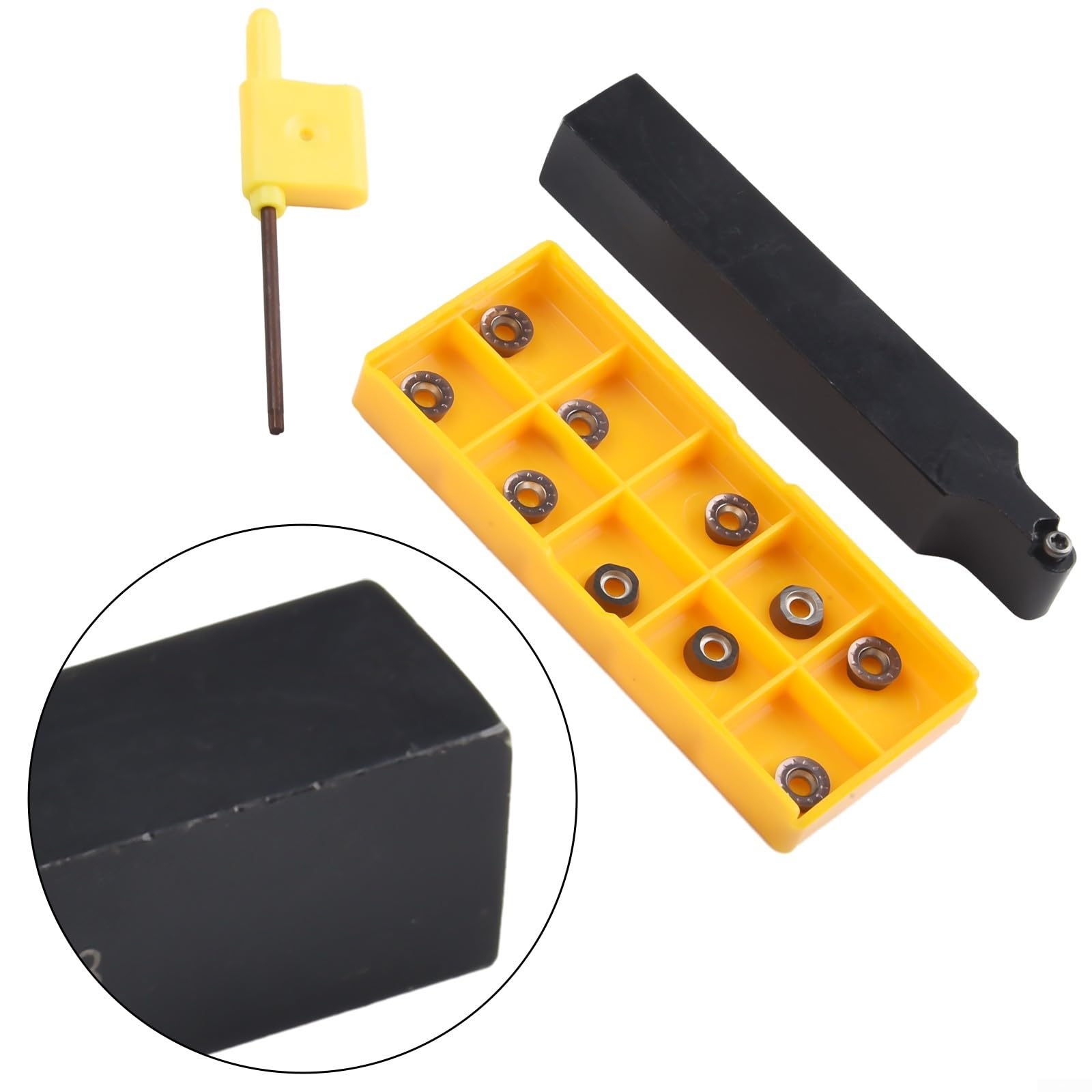 Soporte de herramientas de torneado externo 16x100mm SRDPN1616H08 con 10 insertos RPMT08T2M0E-JS de carburo para acabado