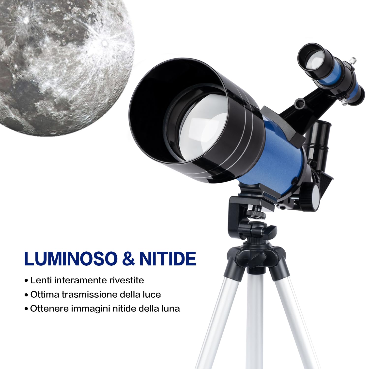 ESAKO Telescopio per Bambini e Principianti, Astronomico Rifrattore da 70 mm con 3 Oculari, Treppiede Regolabile e Adattatore per Telefono