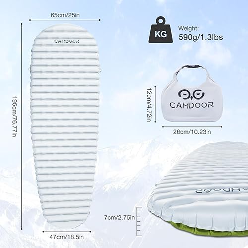 Miniatura 7 de Colchoneta de dormir autoinflable para acampar con bolsa inflable, alfombrilla de camping compacta y ligera, para mochileros al aire libre,