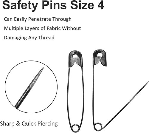 Miniatura 4 de 50 pines de acolchado resistentes de 2.1 pulgadas (2.126 in), pasadores de seguridad grandes tamaño 4, pasadores de costura de metal negro, grandes