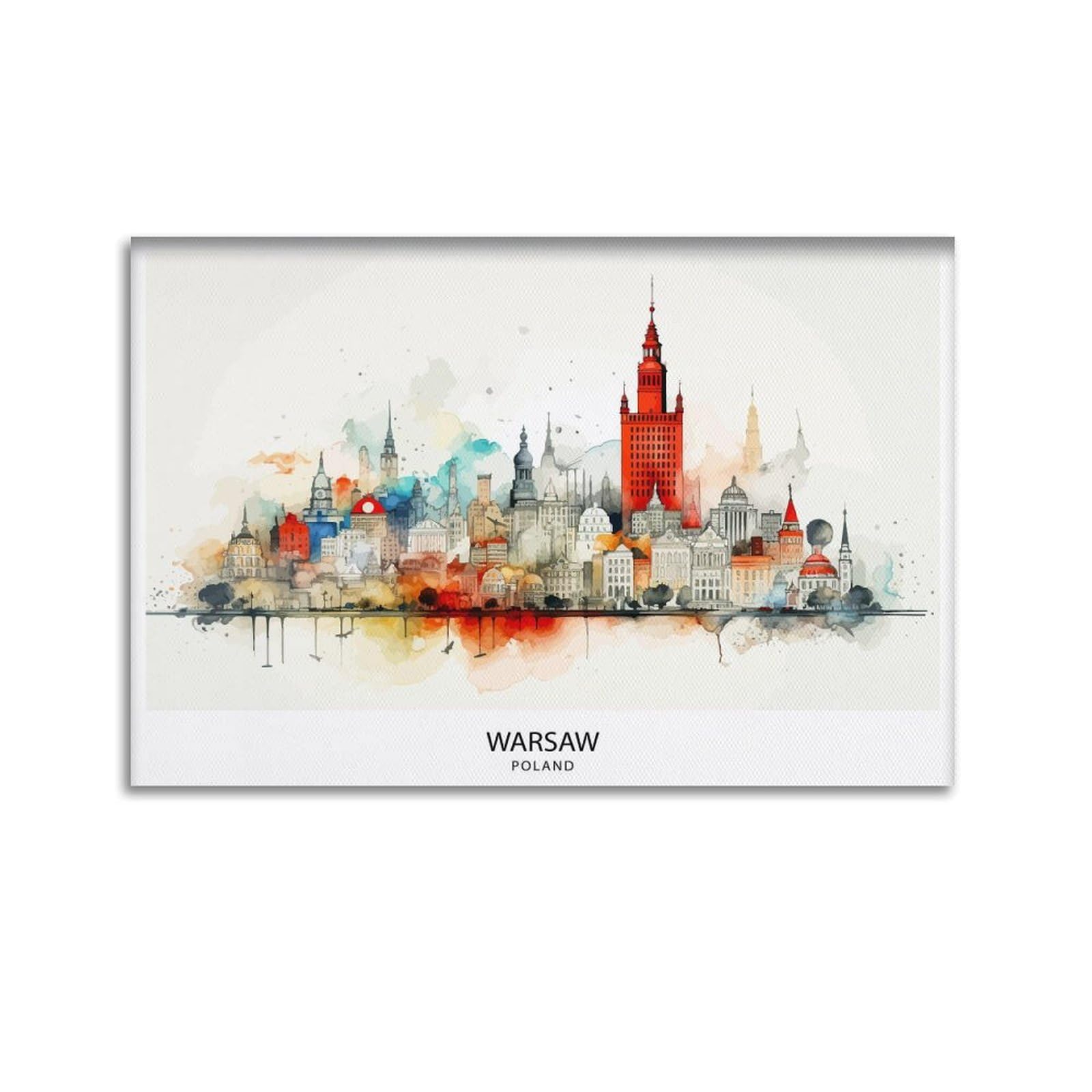 Warsaw Skyline Poland Modern Cityscape Polish Capital Urban Landscape Historical Monuments Canvas Poster Wall Art Prints Room Aesthetic Murals Bedroom And Living Decorations 12x18inch(30x45cm)