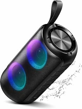 Coucur Portable Bluetooth Speaker, Bluetooth 5.3 Wireless Speaker, IPX7 Waterproof Outdoor Speaker, 24W Loud Stereo Sound, 12H Playtime, 7 Colorful RGB Lights for Outdoor/Home/Party, Gift Ideas