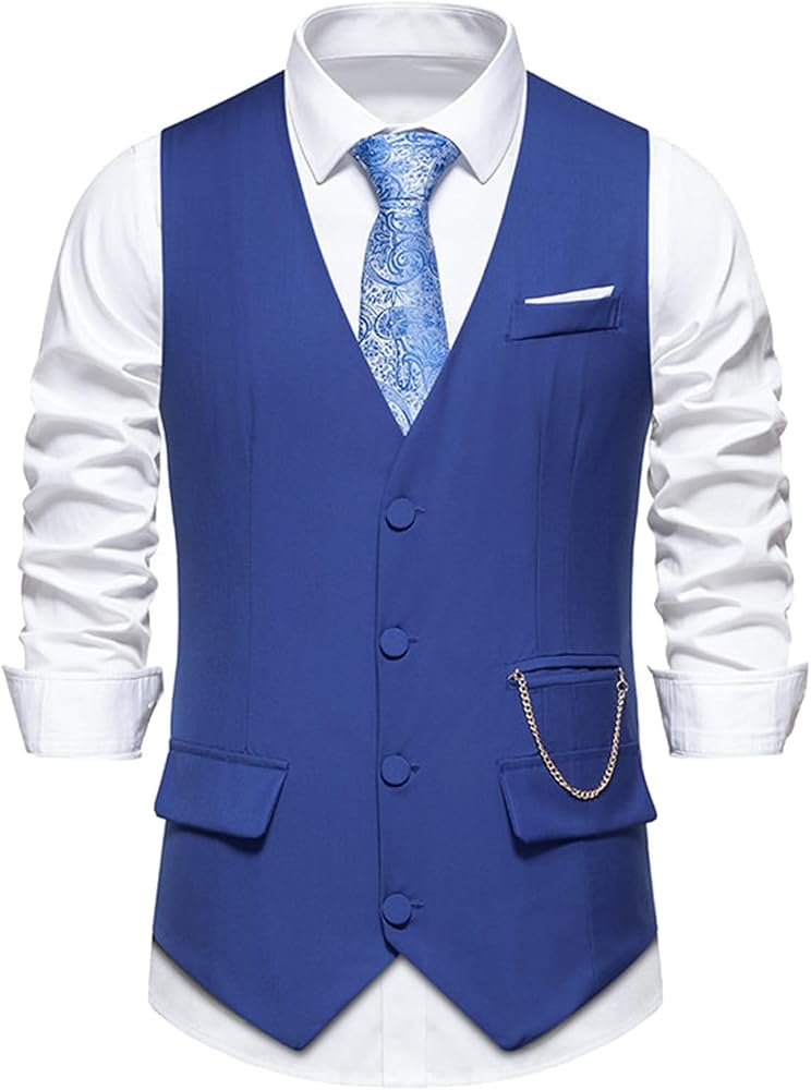 Gilet Western Pour Homme - Gilet Costume Ajusté, Col V, Avec Chaîne Métal - Formel Ou Mariage - 12