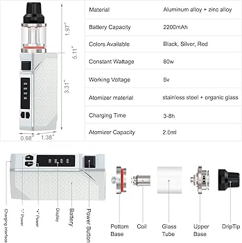 Discoball Big Cloud Vape Kit, 3 Levels Adjustable 80W Power E Cigarettes,  2200mAh Battery Mods and Top Refill 2.0ml Atomizer, No Nicotine(Silver) :  Amazon.co.uk: Electronics & Photo