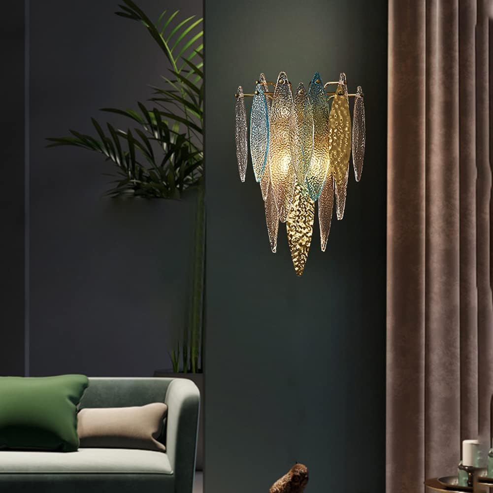 Modern Home Decoration Gold Glass Wall Light Fixture Turkish Bohemian Style Wall Sconces Blue Clear Water Glass Crystal Bedside Wall Mounted Lamp for Bedroom Bathroom Living Room Hotel