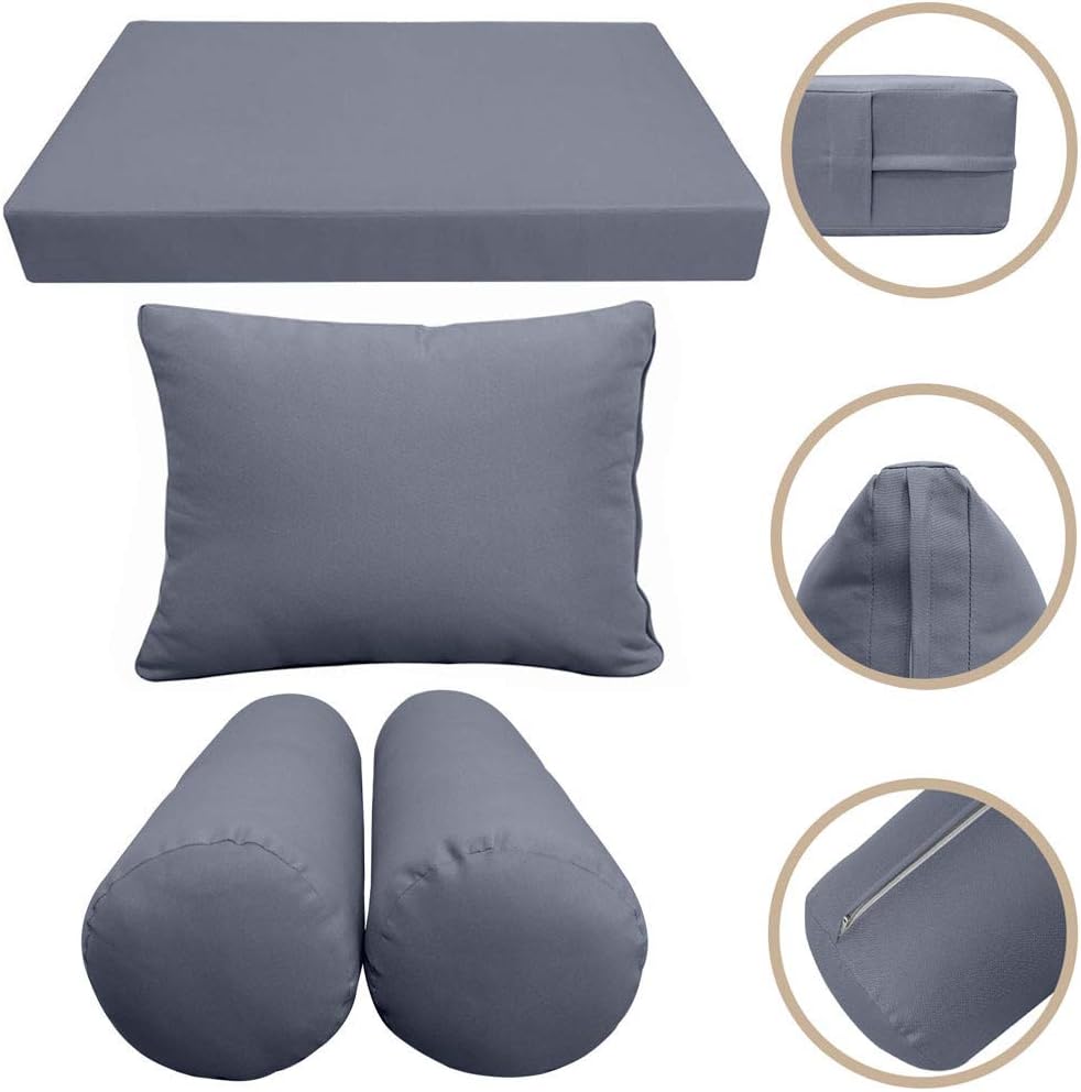 Prolinemax 5PC Knife Edge Outdoor Daybed Mattress Cushion Bolster Pillow Complete Set Style1 Crib Size AD001