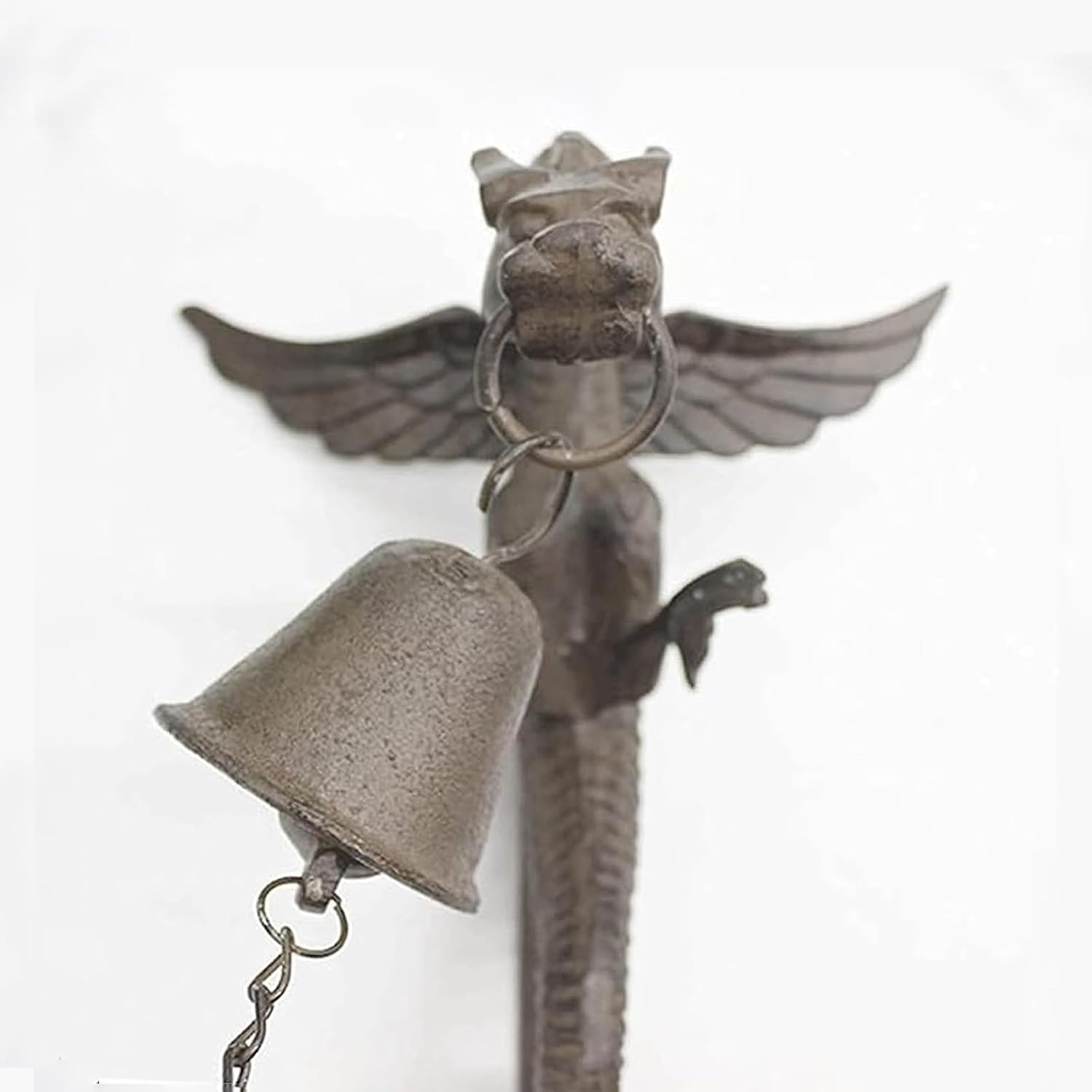 Cast Iron Dragon Doorbell Wall Mount, Vintage Rustic Hanging Door Bell with Chain, Decorative Outdoor Garden Door Bell for Front Door Porch Farmhouse Home Decor