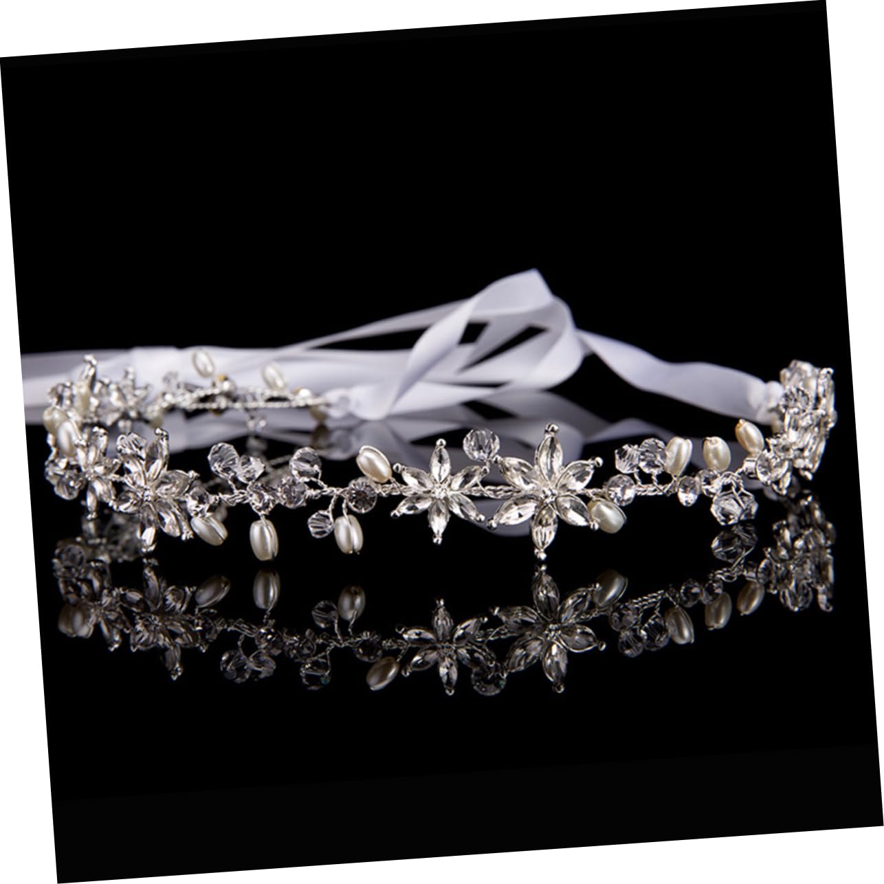 FRCOLOR 3piezas Diadema De Novia De Perlas y Flores Artesanales Tocado Elegante Para Bodas y Accesorio De Cabello Color Plata
