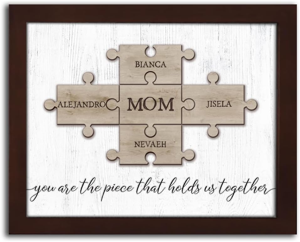 Personal-Prints MOM & Children Personalized Puzzle Wall Art | Unique Customized with up to 8 Names | Mother’s Day, Birthday or Christmas Gift (13"x16" Framed Paper Print, 4 Children)