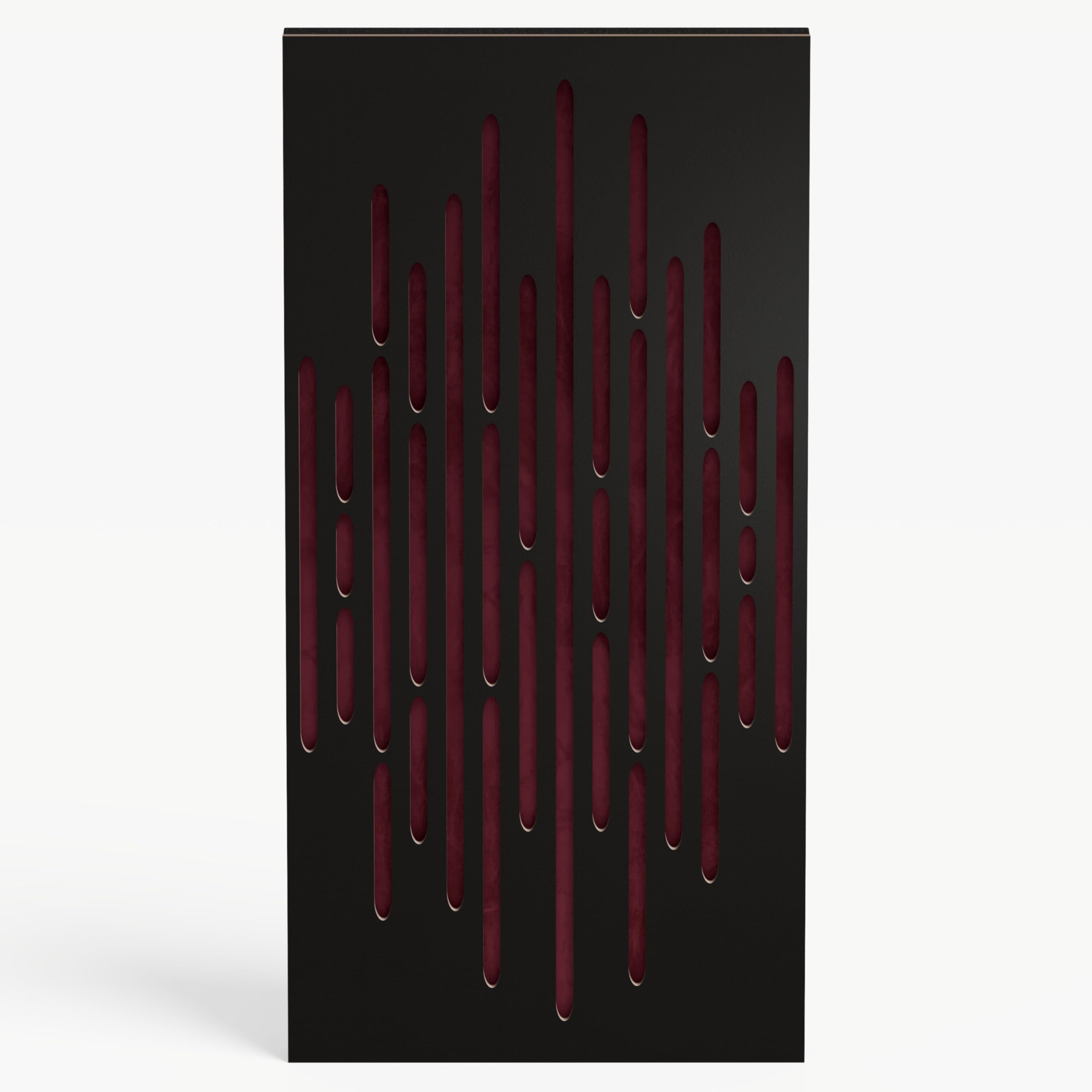 4-pak - wąskie panele akustyczne z aksamitną tkaniną, 50 x 25 cm, dekoracyjna kontrola szumów i redukcja echo, pochłanianie dźwięku i dyfuzja, kolor: [WAVE-F - czarny | bordowy]