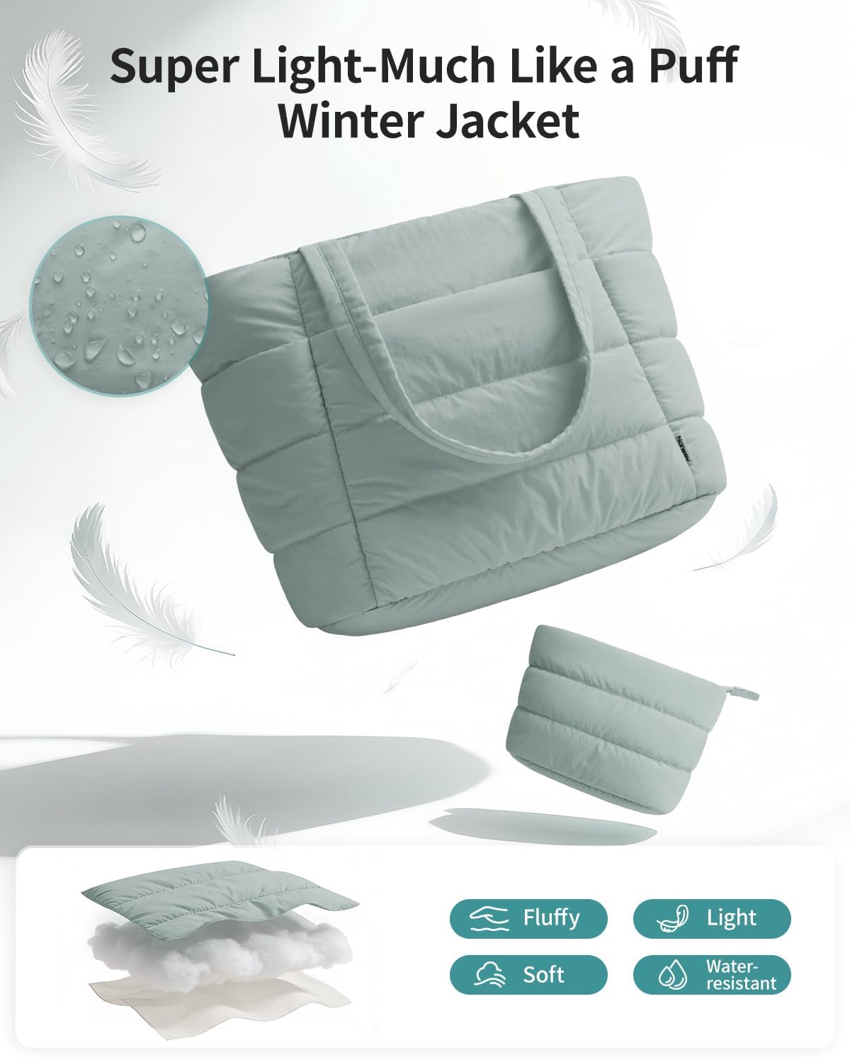 Narwey Nylon Puffer Tote Bag for Women, Puffy Work Nurse Teacher Tote Bag, Quilted Shoulder Bag for Travel, Gym, Gifts