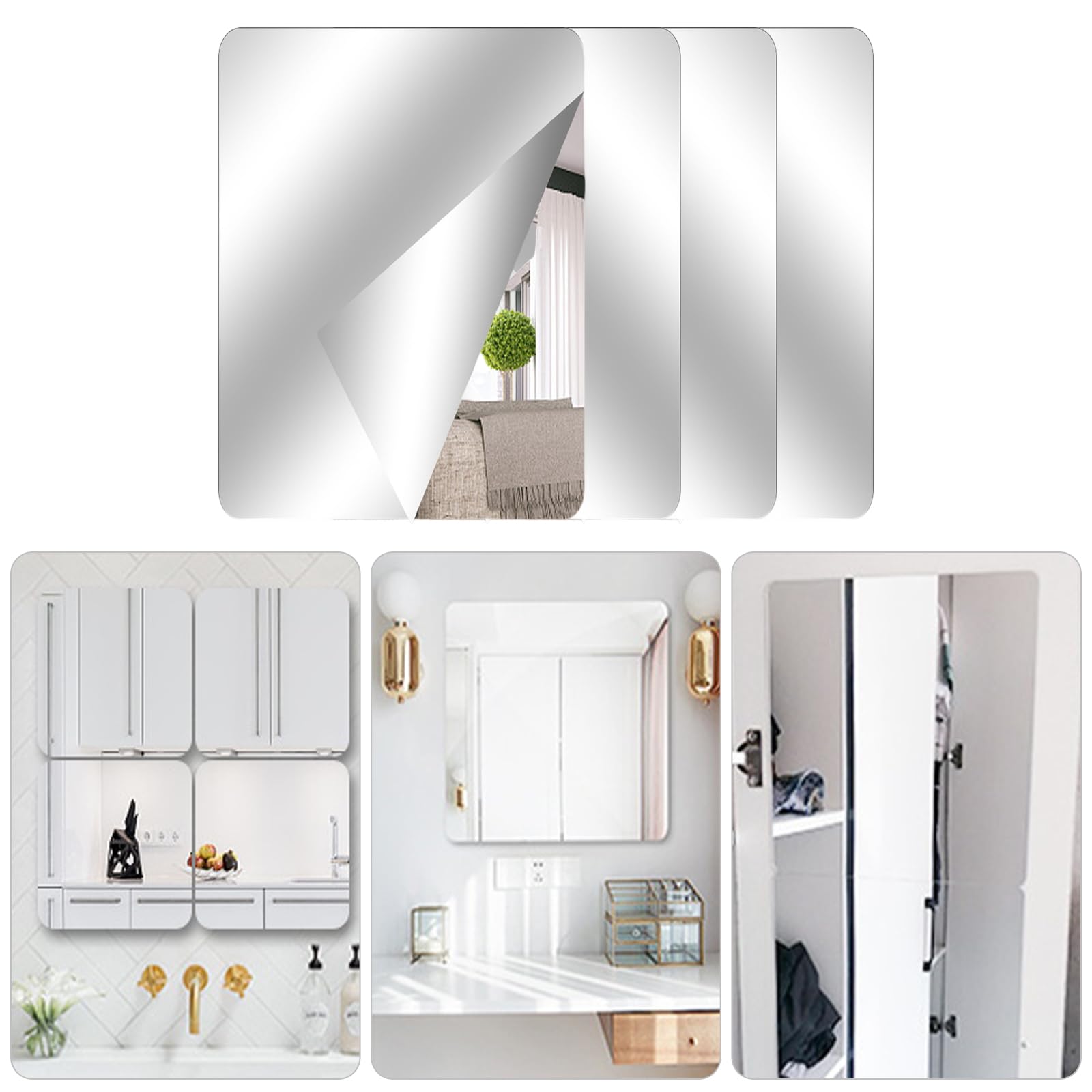 Olicky Lot de 4 miroirs autocollants en acrylique pour décoration d' intérieur, salle de bain, chambre à coucher (angle droit) - 30 x 40 cm - 2 mm d'épaisseur