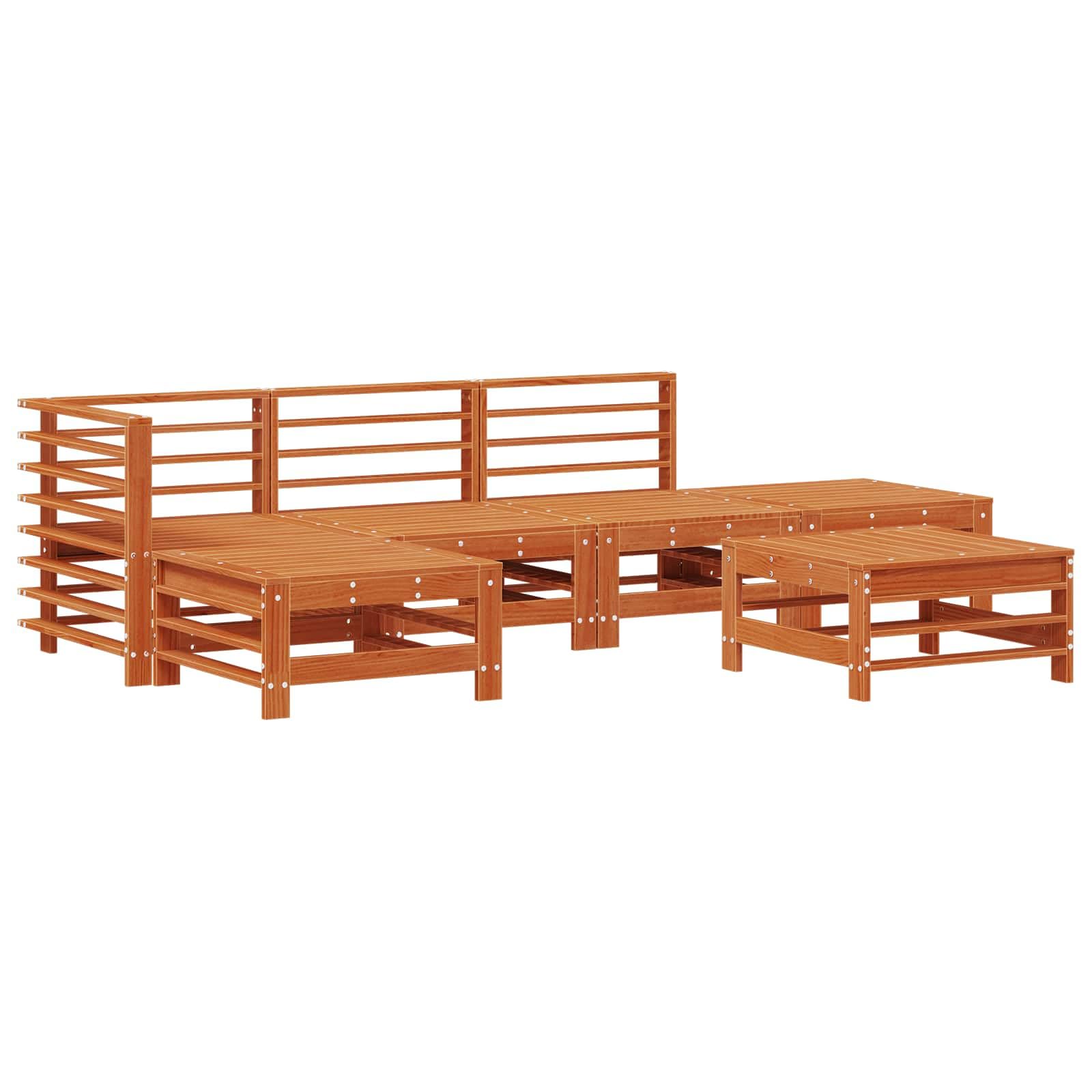 Juego de 6 muebles de jardín de madera maciza de pino macizo, conjunto modular de salón para terraza y jardín, conjunto de asientos con mesa, sofá esquinero y sillones, incluye cojines de