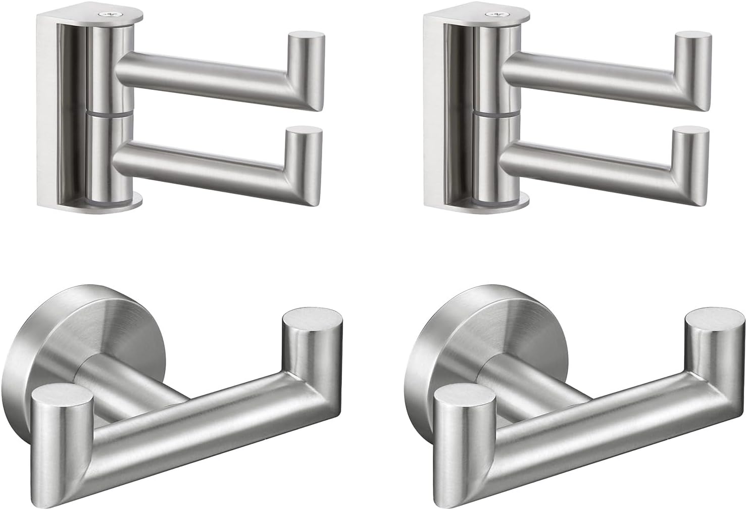 Angle Simple Swivel Robe Hook 2 PCS Bundle with Double Robe Hook 2 Pack (Brushed Nickel)