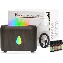 Flame Diffuser for Essential Oils 200ml Ultrasonic Aroma Diffuser with Cool Mist Aromatherapy Diffuser with Auto Off Protection Dark Wood Grain 7 Colors, Peppermint, Lavender, Tea Tree, Lemon