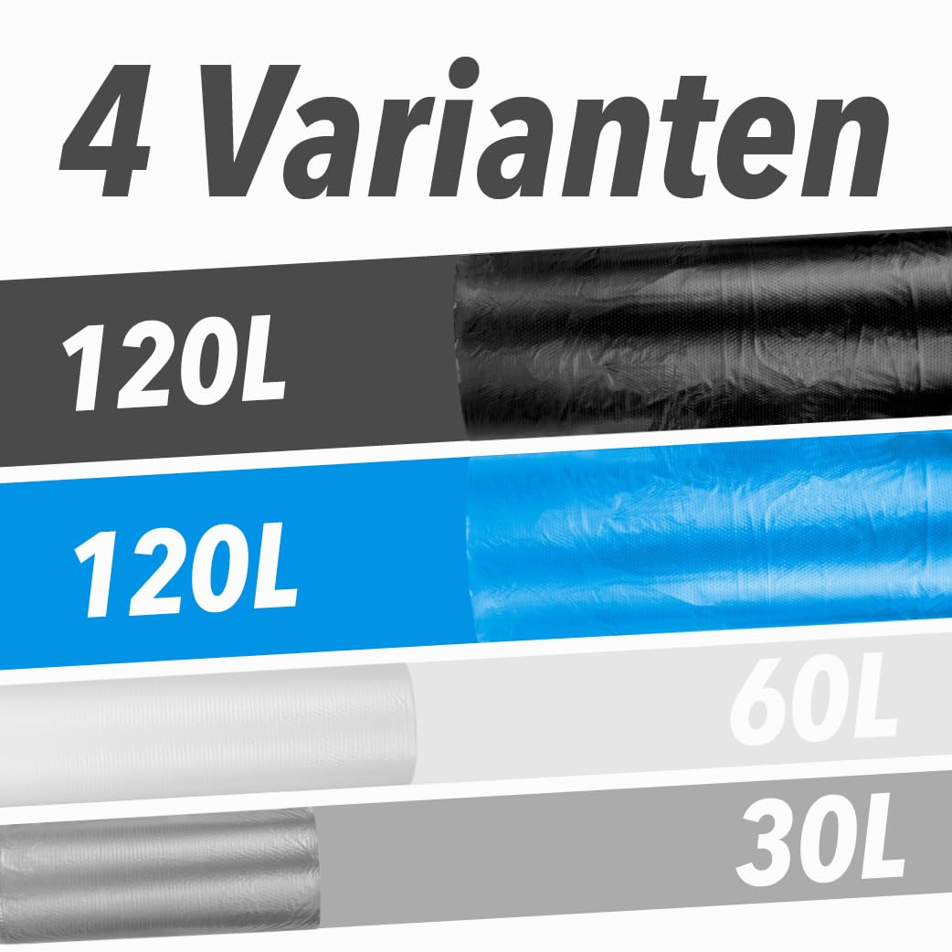G.I.V. Stabile reißfeste Müllbeutel 10x 120L Fassungsvolumen 30 µ - 20 Stück pro Rolle - schwarze Abfallsäcke 70x110cm flüssigkeitsdicht & recyclingfähig - Restmüll in Haushalt, Gastronomie, Industrie
