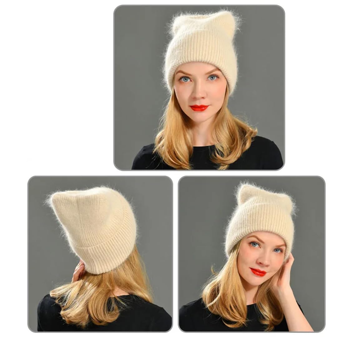 Wvapzxx Chapeau D'hiver Pour Femmes Bonnet À Cheveux Longs Mélange De Cachemire Bonnets Tricotés Casquette Fille Chapeau Mignon Avec Oreilles