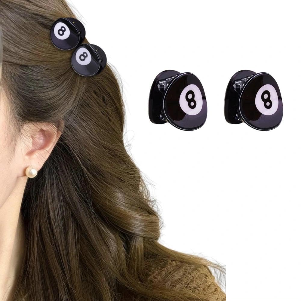 Black 8 Ball Hair Clips for Women 2 Pack Eight Billiards Hair Claw Jaw Clips Barrette for Billiards Lovers Motivational Birthday Gifts for Women Sport Billiard Hairclips Hairpins Stuff