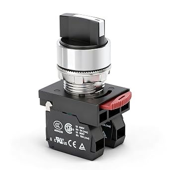 Baomain 3 Position Momentary Selector Switch, 22mm 2NO, UL/CSA/CE/TUV | Metal head switch for industrial control panels,Ui 600V/300V,Ith 5A/10A res,Engineered for reliable safety