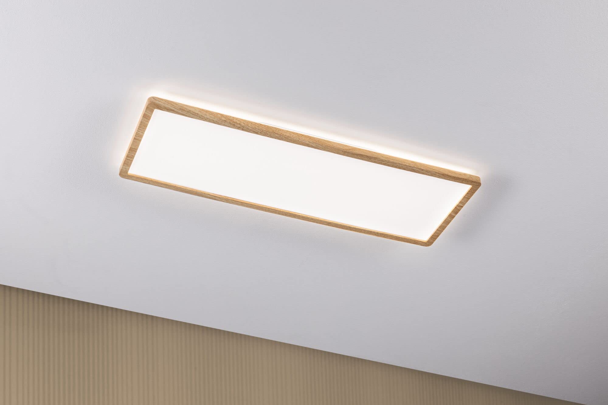 Paulmann 71036 LED Panel Atria Shine Deckenleuchte mit Backlight eckig IP44 22W 2300lm 580x200mm Holzoptik Kunststoff 4000K Badleuchte
