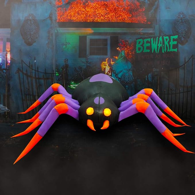 SEASONBLOW 8 Ft LED Light Halloween Inflatable Spider Red Eye Decoration Decor for Home Yard Lawn Garden Home Party Indoor Outdoor