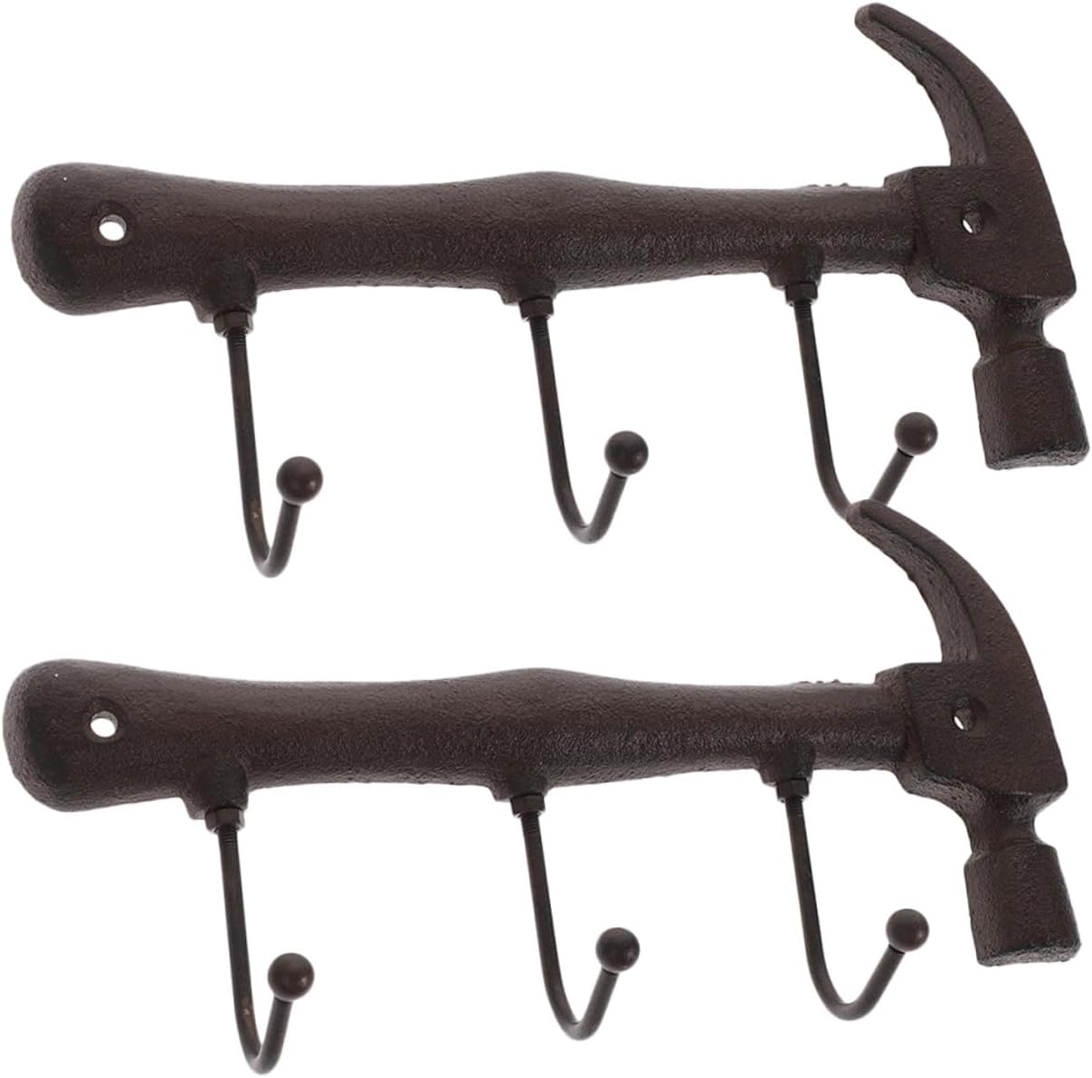 Vintage Hammer-Shaped Metal Wall Mount Coat Hook, Industrial Retro Key Holder and Clothes Hanger, Cast Iron with 2 Screws for Entryway, Closet, Bathroom Wall Storage, 2pcs Set