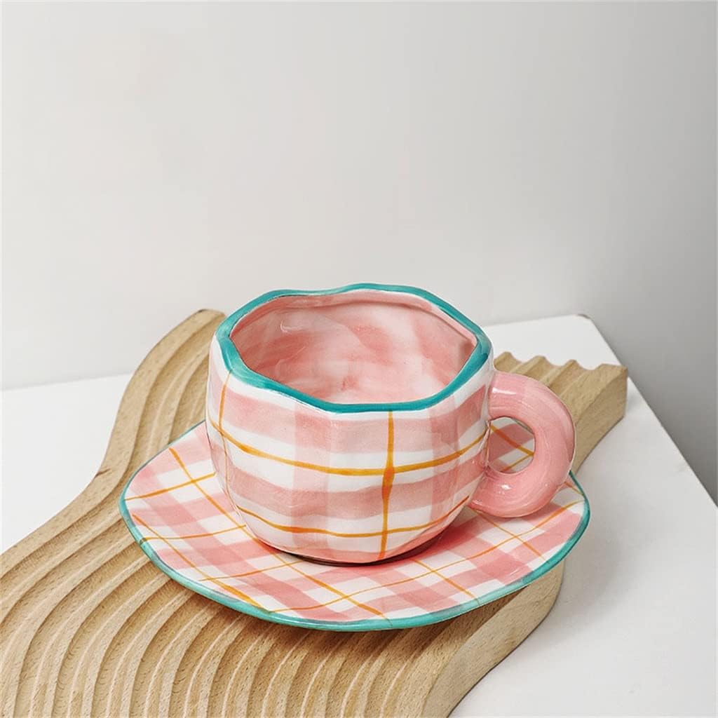 Hand Painted The Sky and White Clouds Coffee Cup With Saucer Ceramic Handmade Tea Set For Her(Black)